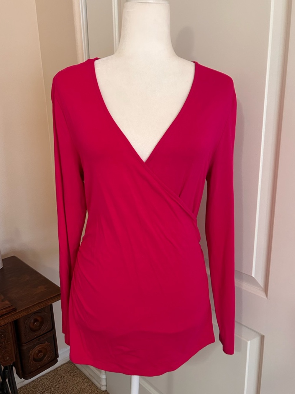 Women’s Fuchsia Wrap-Style Long Sleeve Top